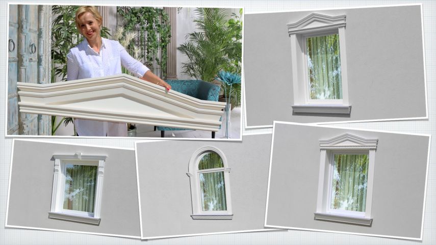 Komplette Fenstergiebel mit diversen Stuckmustern