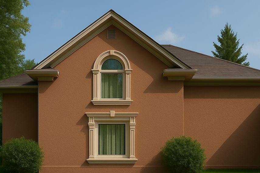 Abwechslungsreiche Fassadengestaltung mit Fensterstuck und klassischen Stuckmustern