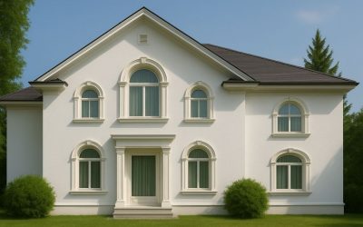 Ansprechende Fassadengestaltung mit flexiblen Stuckleisten für runde Fenster und Säulen